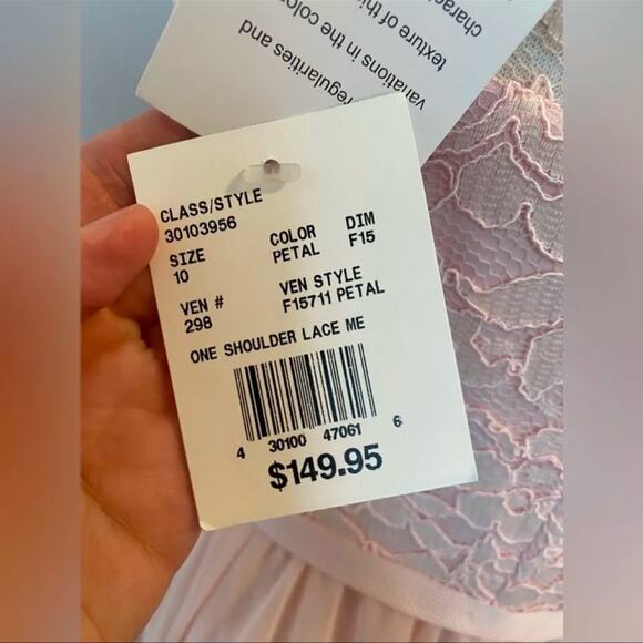 David’s Bridal NWT Women's 10 Pastel Pink Lace One Shoulder Formal Party Dress - Picture 7 of 10